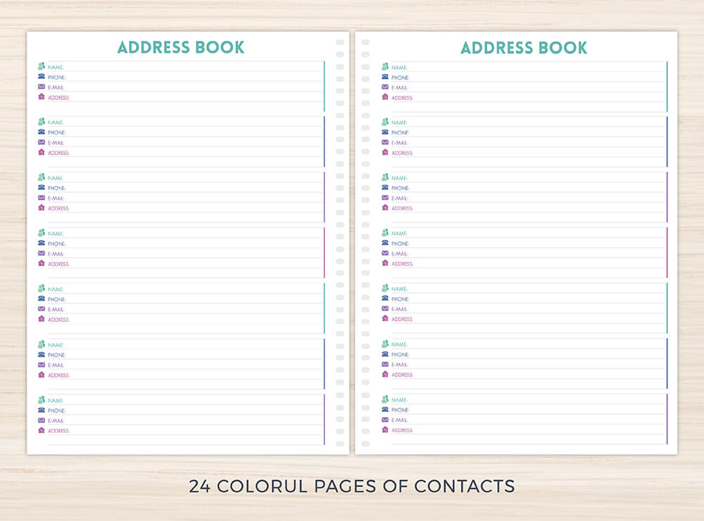 Address Book pages from Purple Trail Planners