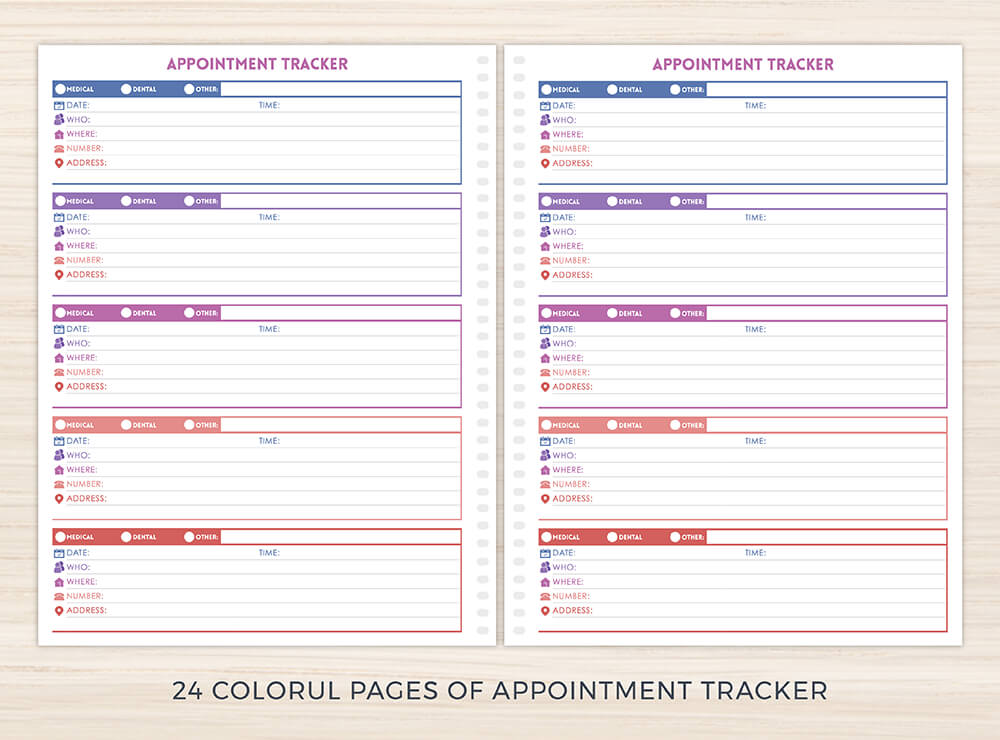 Appointment Tracker pages from Purple Trail Planners