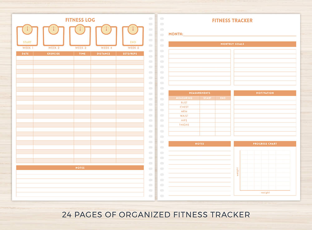 Fitness Tracker pages from Purple Trail Planners