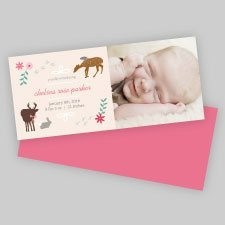 Woodland Critters Baby Girl Birth Announcements